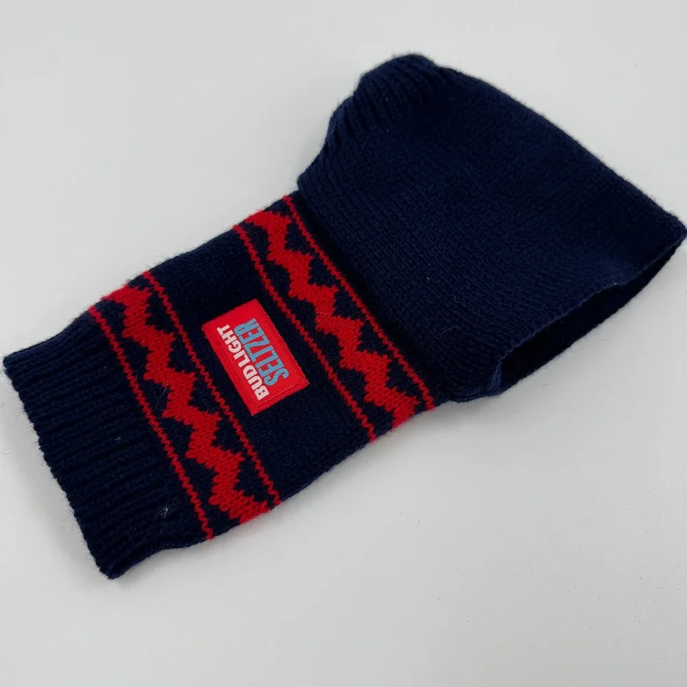 Bud Light Seltzer Hand Warmer Koozie Navy Red Fair‎ Isle Knit